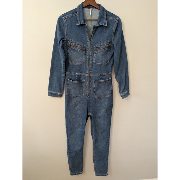 Free People Lennox Jumpsuit Coverall Medium Boho Retro Western Utility Stretch